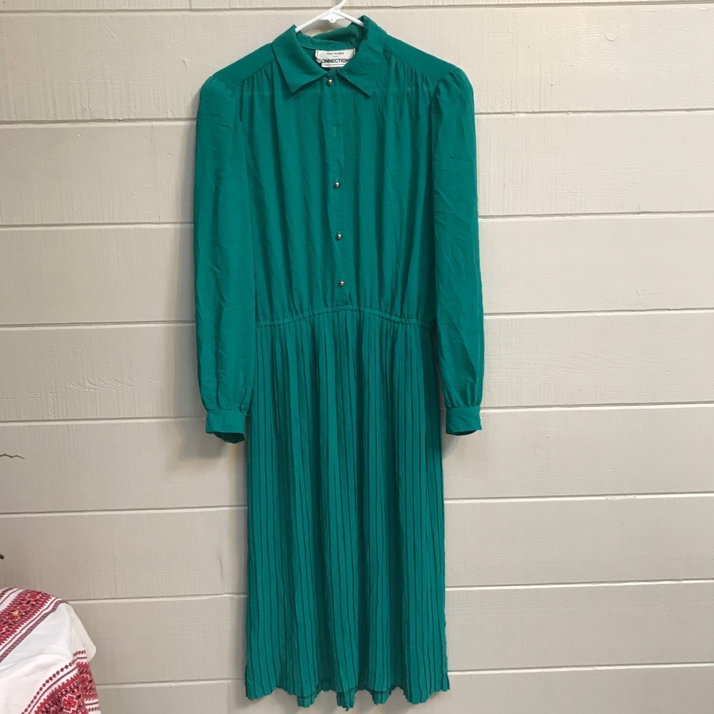 🎂 VINTAGE Ann Hobbs for Connections Teal Dress L